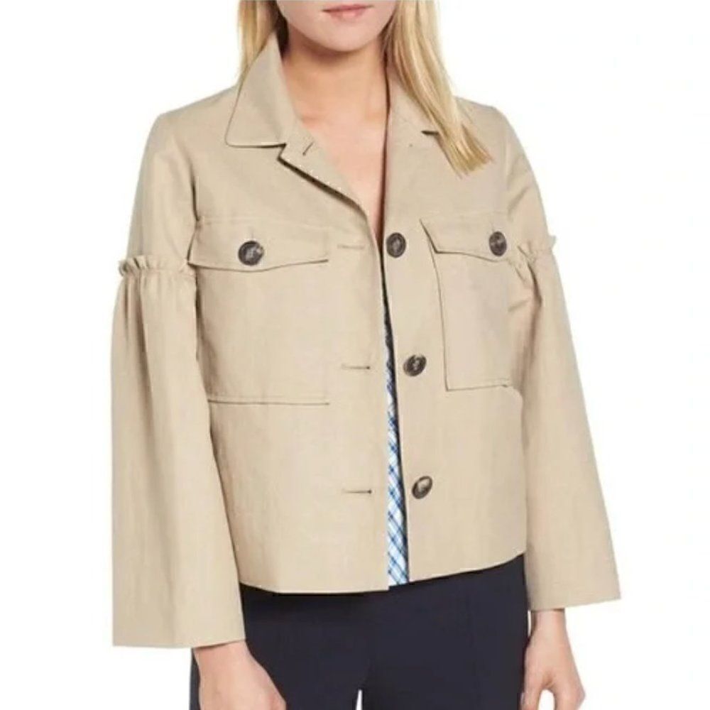 Lewit Linen Cotton Tan Jacket Blazer Ruffle Sleeve XS